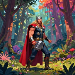 thor's hammer in the middle of a beautiful colourful forest. digital art. digital render. trending on artstation