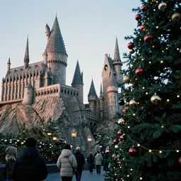 christmas morning on hogwarts, sharp focus, analog film