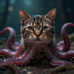 a cinematic photo, tentacles cat, front view, ultra realistic, canon, 3 5 mm, bokeh, coherent