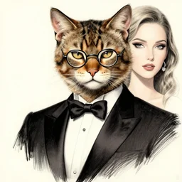 aesthetic portrait commission of a of a male fully furry anthro feline and a beautiful attractive hyperdetailed face wearing wearing a tuxedo character design and glasses by dayer, diego 5, detailed, inked, award winning film poster painting