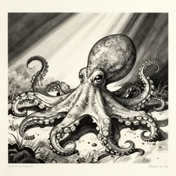 gyotaku print of octopus by yamamoto