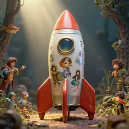 highly detailed closeup portrait of a cute tin toy retro rrocket spaceship, nicoletta ceccoli, mark ryden, lostfish, earl nore, hyung tae, frank frazetta, global illumination, god rays, detailed and intricate environment