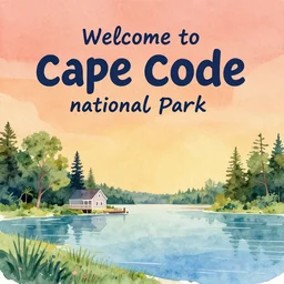 welcome to cape code national park! vibrant tourist poster, minimalism, tourism, rich color palate, watercolors, trending on artstation