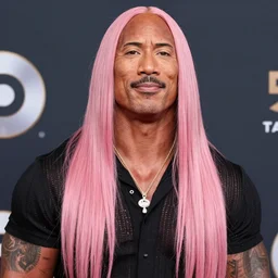 Dwayne Johnson wearing a long pink wig