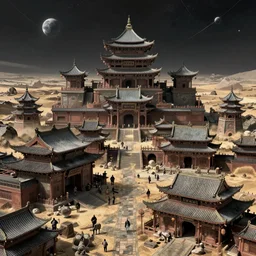 cyberpunk ancient chinese city, wasteland style, space art, cgsociety, 8 k hd, rendered in maya, vary tracing