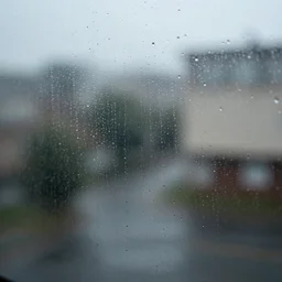 a photograph of a wet window, shallow depth of field, dof