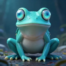 cyan spirit axie pet with hypnotic spiral eyes, hypnofrog, fantasy, style artstation, style greg rutkowsk, octane render, unreal engine 6, epic game graphics, fantasy, conceptual art, ray tracing