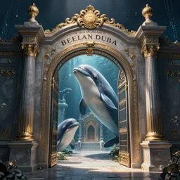The gate to the eternal kingdom of belugas, fantasy, digital art, HD, detailed.