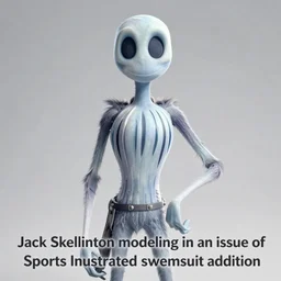 “Jack Skellington modeling in an issue of Sports Illustrated swimsuit addition”