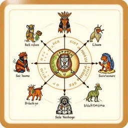 un espiritual diagrama cosmogonico del pueblo aborigen selk ´ nam y los alienigenas ancestrales, grabado por goya, diseno limpio de facil lectura, trading cards