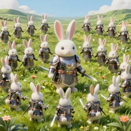 Armored Rabbit Horde carrying swords gathering on a beautiful plain, insanely detailed and intricate, hypermaximalist, elegant, ornate, hyper realistic, super detailed, Art Deco, cinematic, trending on artstation, magic the gathering artwork