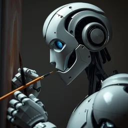 studio portrait photography of a robot carefully painting an oil painting. photorealistic. intricate details. 3 5 mm photograph. dramatic lighting. action shot. absolute focus. masterpiece.