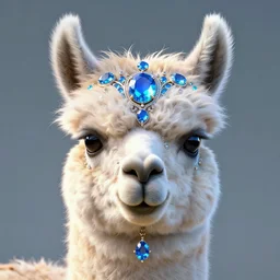 alpaca head, shining azure jewels, ornate, opalescent, highly detailed, octane render, cgi, 3 d, unreal engine 5, volumetric lighting, symmetrical, 8 k