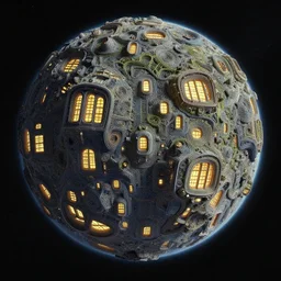 cloisonnism low angle view of intricate base - structure with neon lit windows on a planet in no mans sky, asymmetrical, assymetrical, assymetrical, intricate details, beautiful composition, moebius, bekskinski