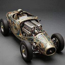 Ferrari hotrod car with an exposed V12 engine, fantasy, intricate art nouveau mechanical designs, elegant, highly detailed, sharp focus, art by Artgerm and Greg Rutkowski and WLOP