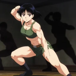 anime visual, beautiful muscular beautiful girl who is training at military school, cute face by yoh yoshinari, katsura masakazu, studio lighting, dynamic pose, dynamic perspective, strong silhouette, anime cels, ilya kuvshinov, cel shaded, crisp and sharp, rounded eyes, moody