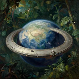 intergalactic stargate portal on a planet with a jungle in the background by thomas eakins