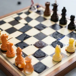 close up of a chessboard made of candy