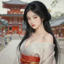 a beautiful realistic painting of kukai at koyasan, intricate, elegant, one beauty girl, sexy, highly detailed, digital painting, artstation, concept art, by krenz cushart and artem demura and alphonse mucha, vibrant colors and hard shadows and strong rim light