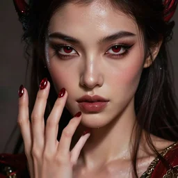 epic masterpiece portrait djinn, sweaty skin, hyperrealistic, octane render, cinematic, beautiful face and flawless skin, perfect hands, 5 fingers, ruby,  by Edgar Maxence and Ross Tran and Michael Whelan, Legends of Runeterra