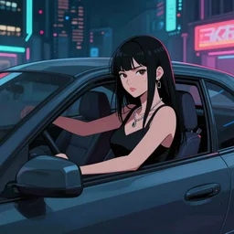 android, killer - girl on car, 1 / 6 katsuya terada, style of cyberpunk, night, city,