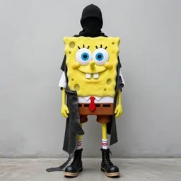photorealistic Spongebob wearing Rick Owens clothing, avant garde fashion look and clothes, outfit photograph, trending on r/Streetwear