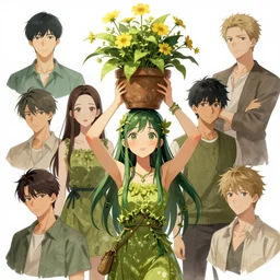 character concept art of an anime dryad, plant person, pretty face, flower pot balanced on head by hyeyoung kim, stanley artgerm lau, wlop, rossdraws, james jean, andrei riabovitchev, marc simonetti, and sakimichan, tranding on artstation