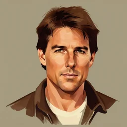 centered cell shaded! head portrait of tom cruise as indiana jones llustration, art by laurie greasley