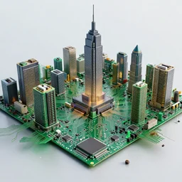 a city made from microchips and circuit boards