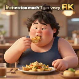 if you eat too much, you'll get very fat,, silly, ultra realistic, unreal engine 5, depth of field, bokeh, octane render, 8 k hd,