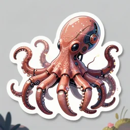 sticker of a mechanical octopus in a scenic environment, cyberpunk, mechanical parts, electric sparks, trending on artstation