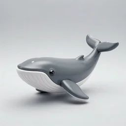 a toy space ship that looks like a whale. 8 0's. gray and white