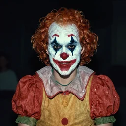 Clown in the backrooms. Liminal. VHS found footage. Shaky, grainy.
