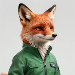 hyperdetailed anthropomorphic fox wearing a green jumpsuit, unreal engine, digital painting, sharp focus illustration, artstation hq. intricate, elegant, low angle medium shot, art by artgerm and wlop and magali villeneuve
