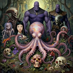 the platonic ideal of flowers, rotting, insects and praying of cletus kasady carnage thanos dementor wild hunt chtulu mandelbulb schpongle octopus bioshock xenomorph akira, ego death, decay, dmt, psilocybin, concept art by randy vargas and zdzisław beksinski
