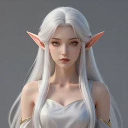 woman with big pointy ears, long whitened hair, wearing a sleeveless dress, portrait, medium shot, fantasy, highly detailed, digital art, fantasy illustration, trending on artstation, smooth, sharp focus, illustration, art by artgem and robert hynes