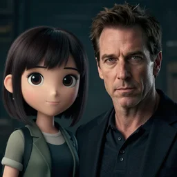 cinematic shot epic portrait ben shapiro standing next to his cartoon anime girlfriend, hyper realistic, mood lighting, fantasy, detailed face, highly detailed, super realistic, perfect lighting