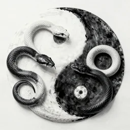 realistic scene of snakes as ying yang, white and black, 1 4 5 0, ink, ultra realistic, 8 k