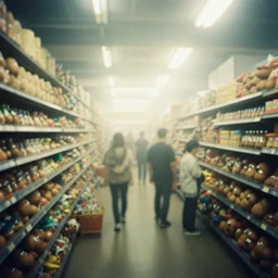 Beautiful Liminal Grainy foggy disposable-camera Photograph of a infinite Potato Mall