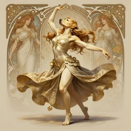 full body photography of a female anthropomorphic labrador dancer, deep focus, d & d, fantasy, intricate, elegant, highly detailed, digital painting, artstation, concept art, matte, sharp focus, illustration, hearthstone, art by artgerm and greg rutkowski and alphonse mucha