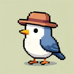 a bird with a hat in pixelart