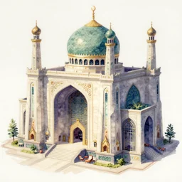 overwatch indoislamic building, stylized, exterior, architecture, in watercolor gouache detailed paintings, arcane, insanely detail, artstation, 8 k, futuristic, big medium small, props, furniture and decor, empty, no character