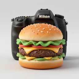 cheeseburger 🍔, 3D clay render, Nikon, D850, D800, D750, black, octane render, 4k UHD, white background, isometric top down left view, diffuse lighting