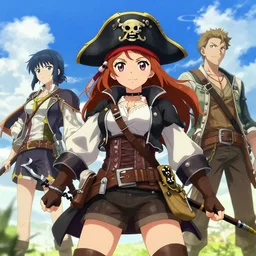 wide angle portrait of a female pirate, a cute uniform, somewhat of an anime in fantasy style, trending artwork, made with anime painter studio, by anato finstark, tony sart and an anime artist, collaboration