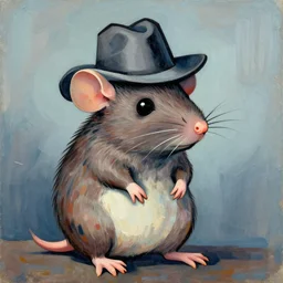 portrait of a humanoid rat wearing a hat in the style of piccaso