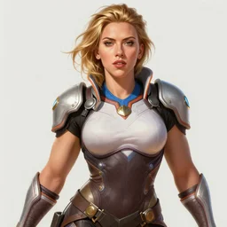 detailed portrait of scarlett johansson as a female bodybuilder pharah from overwatch, attractive, beautiful, fantasy, intricate, elegant, highly detailed, digital painting, artstation, concept art, matte, sharp focus, illustration, art by aenaluck, artgerm and roberto ferri and greg rutkowski, epic fantasy, digital painting