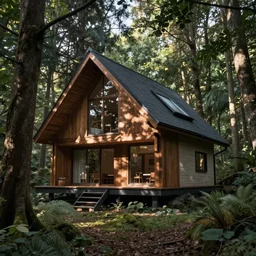 architect house in the forest, realistic, really detailed