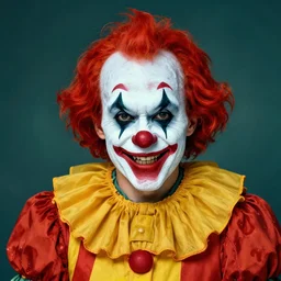 photo of a scary clown smiling at the camera