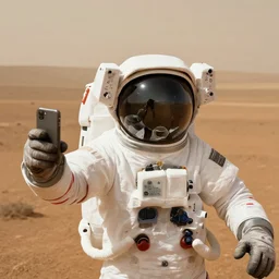 an astronaut is taking a selfie on Mars