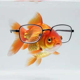 realistic portrait photography of a goldfish wearing a cylinder and glasses, high resolution, realistic, hdr, trending on artstation